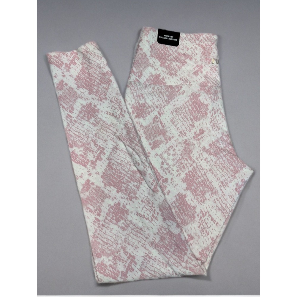 NWT PINK Victoria's Secret Snakeskin Leggings Pink White High Waist Yoga M - Picture 1 of 7